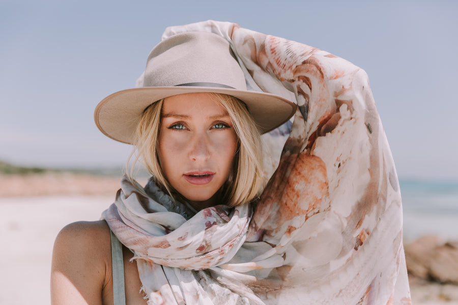 The Tide And The Moon Collective, Desert Wanderers and Sea Dreamers Collection, Scarf, Australian, Cashmere, Australian Designer, Perth, Western Australia, Shop Local WA, South West WA, Style, Art, Photography on fabric